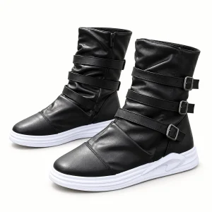 Bottes homme noires hautes avec brides et semelle blanche élégantes