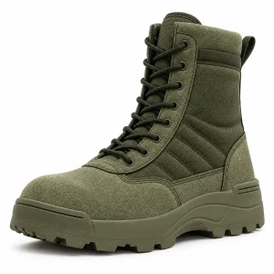 Bottes homme vert militaire à lacets en cuir robustes