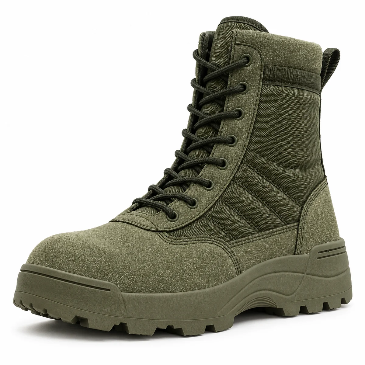 Bottes homme vert militaire à lacets en cuir robustes