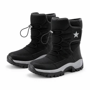 Bottes noires mixtes avec laçage et étoile fourrées pour femme