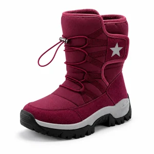 Bottes mixtes rouges fourrées à motif étoile pour enfants