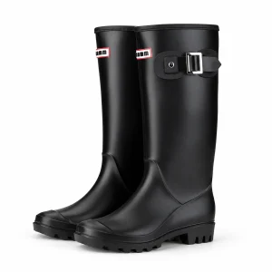 Bottes motardes femme noires à boucle et semelle crantée
