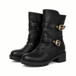 Bottes motardes femme noires avec deux boucles dorées élégantes