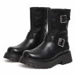 Bottes motardes femme noires à deux brides avec plateforme élégante