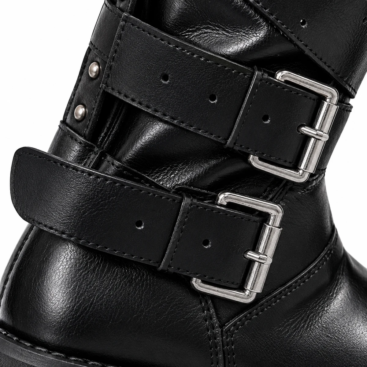 Bottes motardes femme noires à sangles et semelle épaisse – Image 4