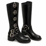Bottes motardes femme noires à six boucles