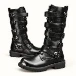 Bottes motardes hommes noires avec brides multiples pour style biker