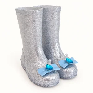 Bottes de pluie enfant pailletées à nœuds bleus