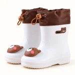 Bottes de pluie enfant blanches à capybara et col marron
