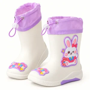 Bottes de pluie enfant blanches à lapins et col violet