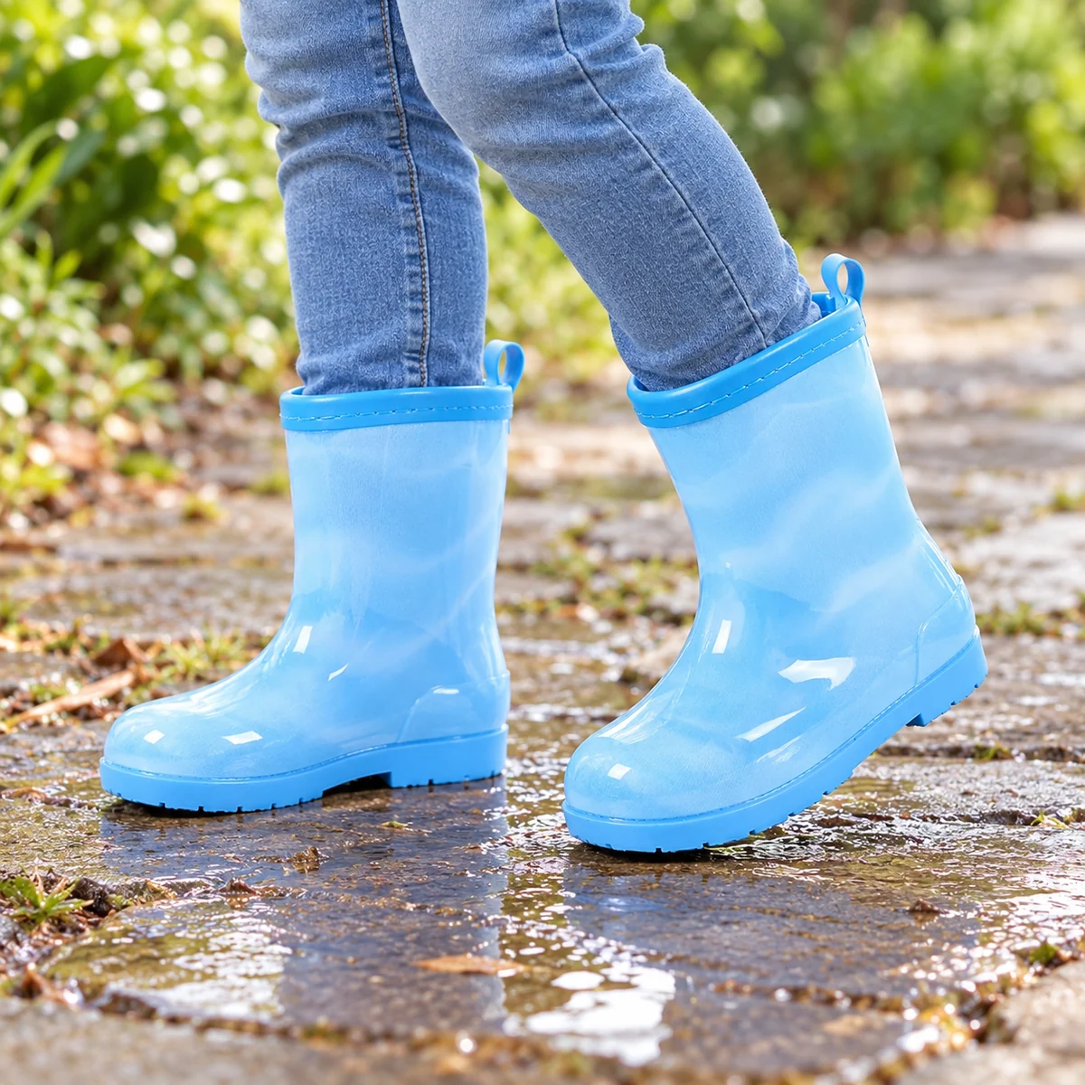 Bottes de pluie enfant bleues à bordure contrastée – Image 2