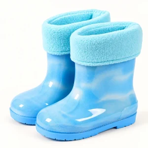 Bottes de pluie enfant bleues fourrées à revers