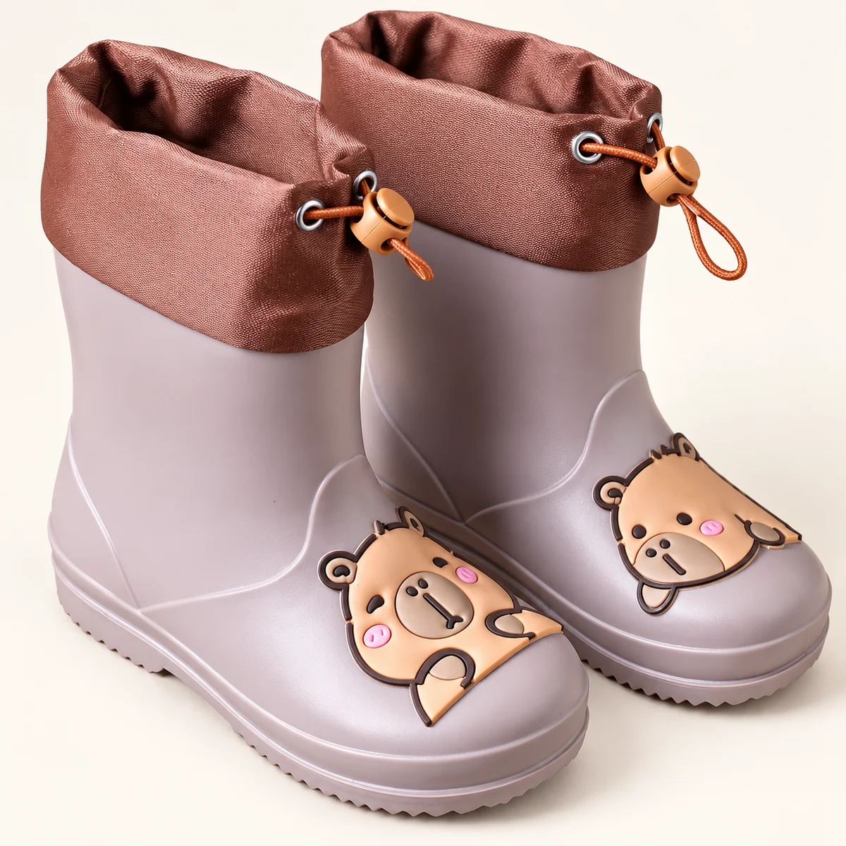 Bottes de pluie enfant café à capybara et cordon – Image 4