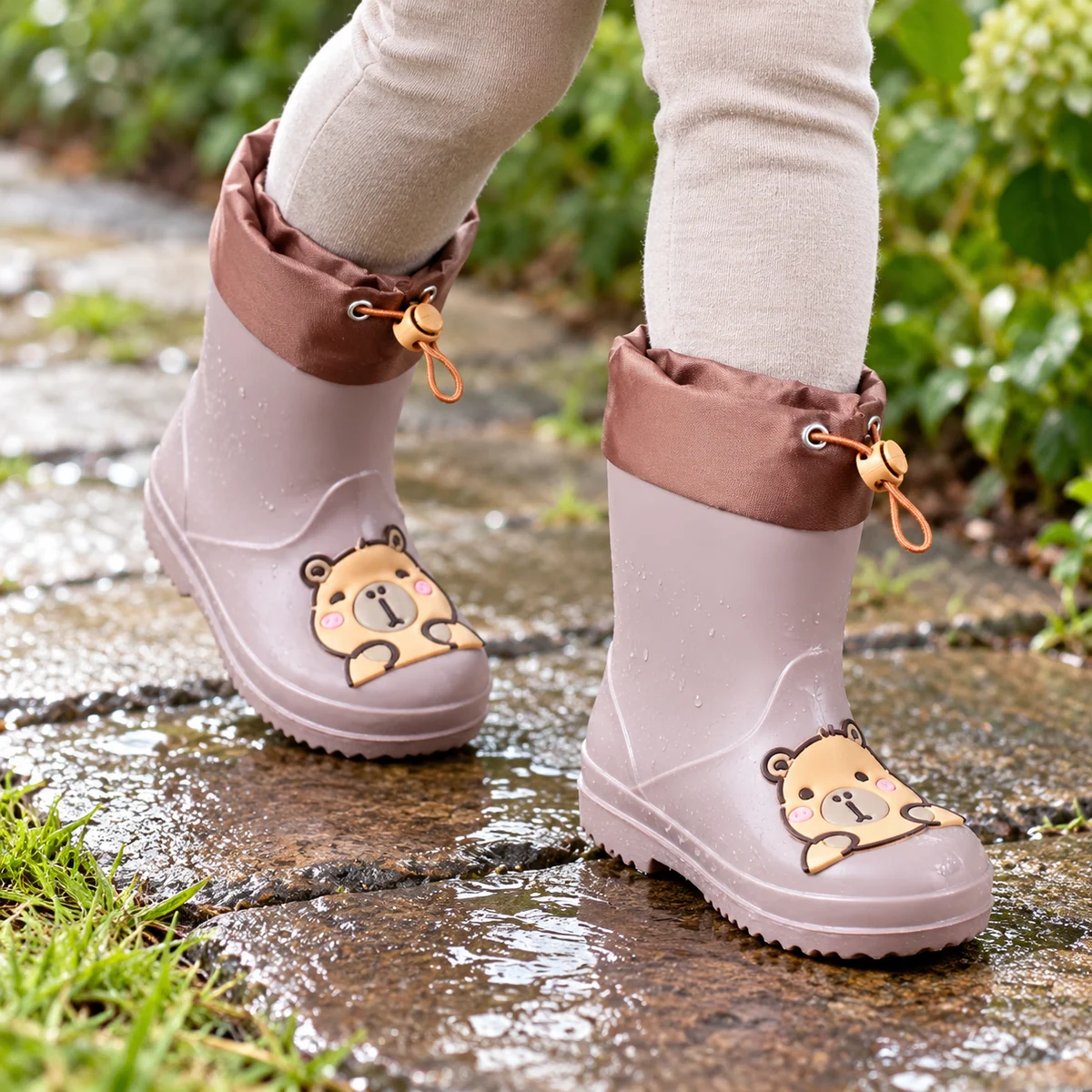 Bottes de pluie enfant café à capybara et cordon – Image 2