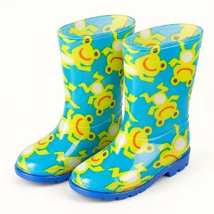 Bottes de pluie enfant vertes à grenouilles jaunes