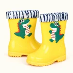 Bottes de pluie enfant jaunes à dinosaure et col rayé
