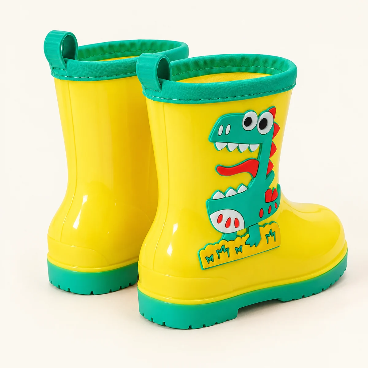 Bottes de pluie enfant jaunes à dinosaure vert – Image 3