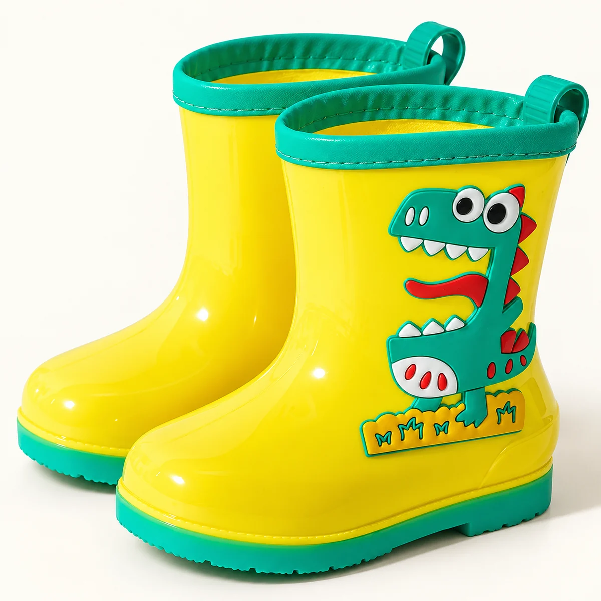 Bottes de pluie enfant jaunes à dinosaure vert – Image 4