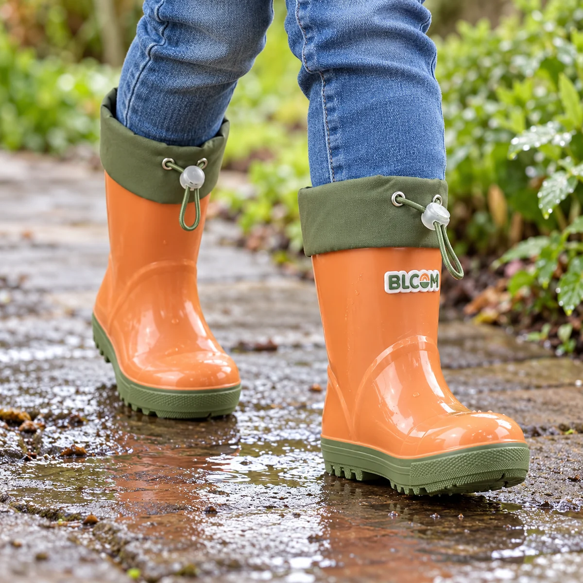 Bottes de pluie enfant à col contrastant et cordon – Image 2