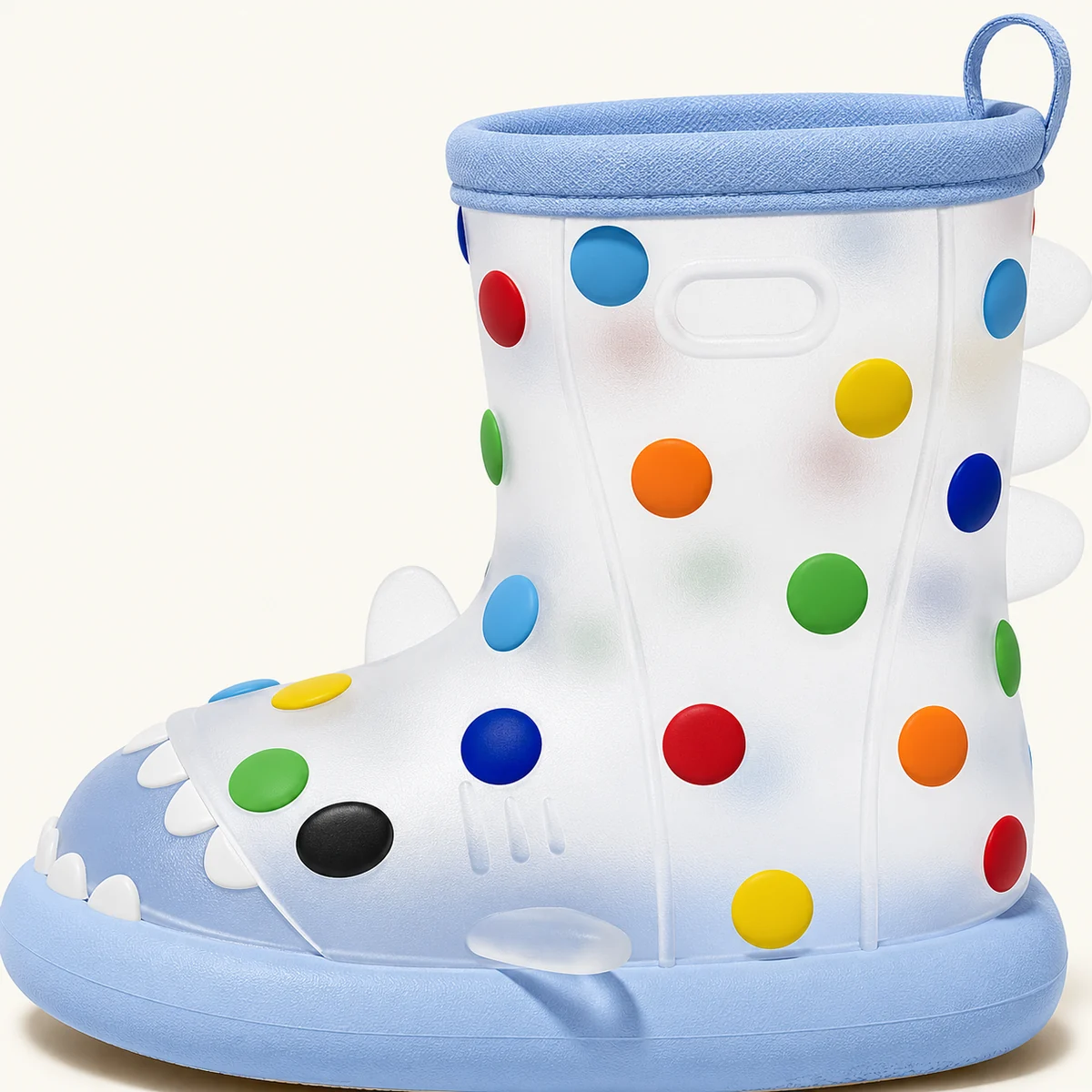 Bottes de pluie enfant à pois multicolores et bord bleu – Image 4