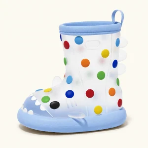 Bottes de pluie enfant à pois multicolores et bord bleu