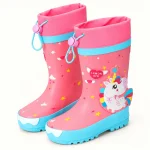 Bottes de pluie enfant roses à licorne et semelle turquoise