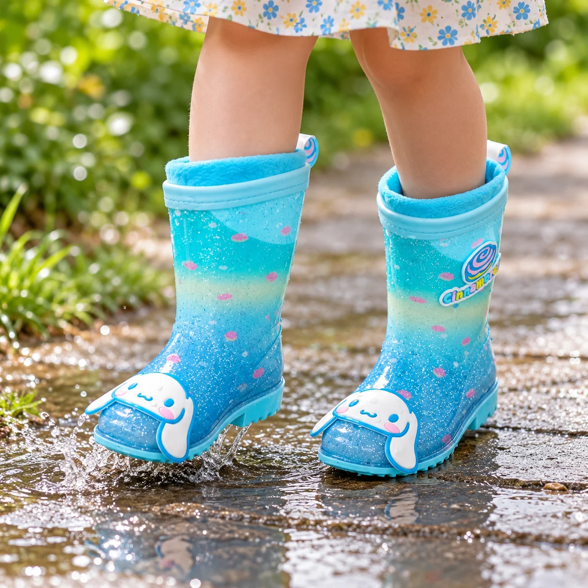 Bottes de pluie fille à lapins et motifs colorés – Image 2