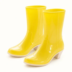 Bottes de pluie femme jaunes unies à petit talon