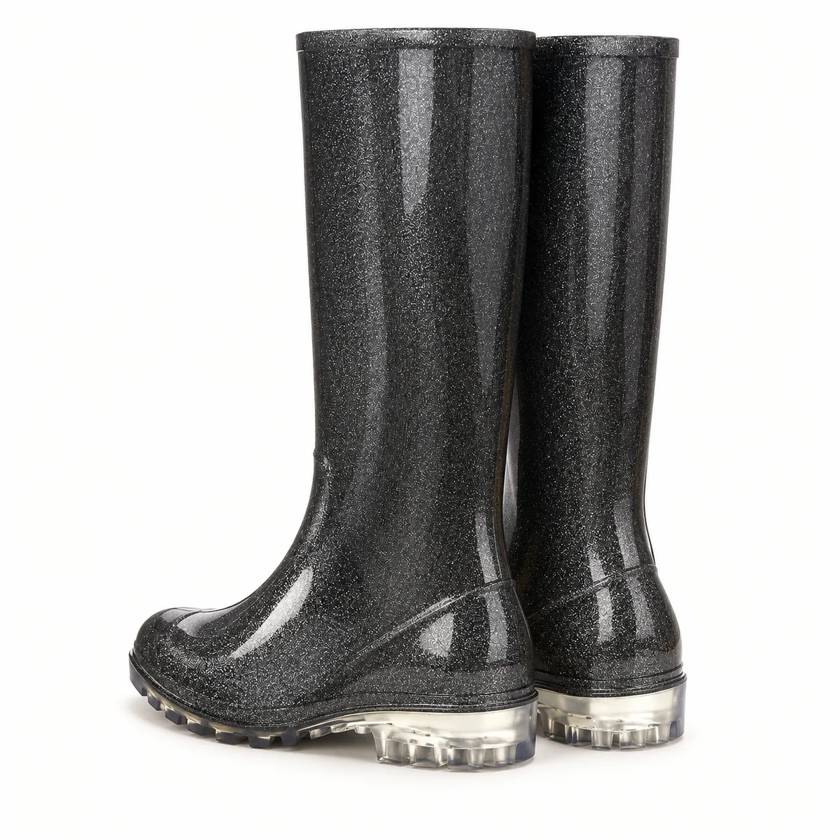 Bottes de pluie femme noires pailletées à petit talon – Image 3