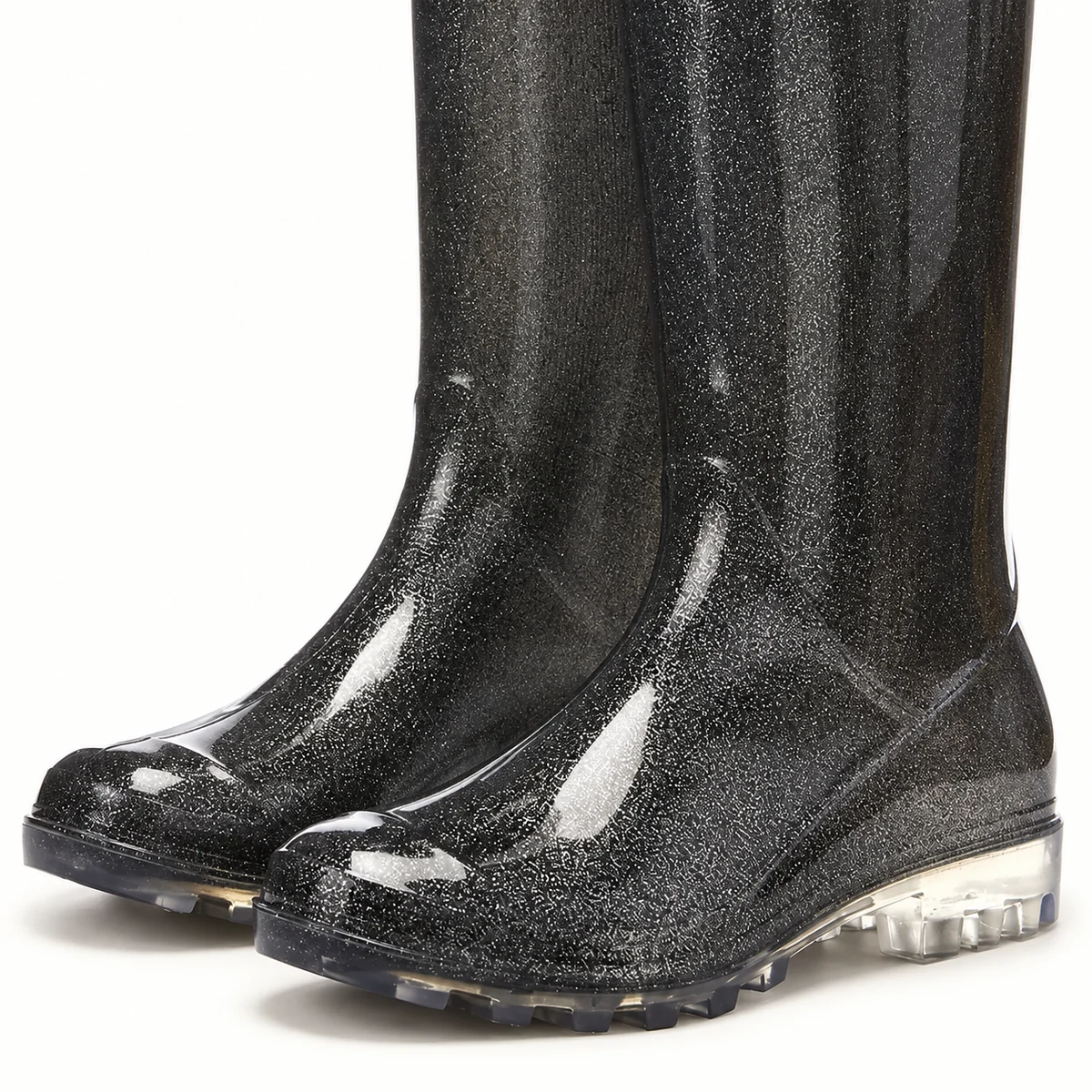 Bottes de pluie femme noires pailletées à petit talon – Image 4