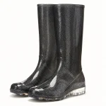 Bottes de pluie femme noires pailletées à petit talon