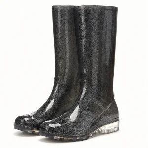 Bottes de pluie femme noires pailletées à petit talon