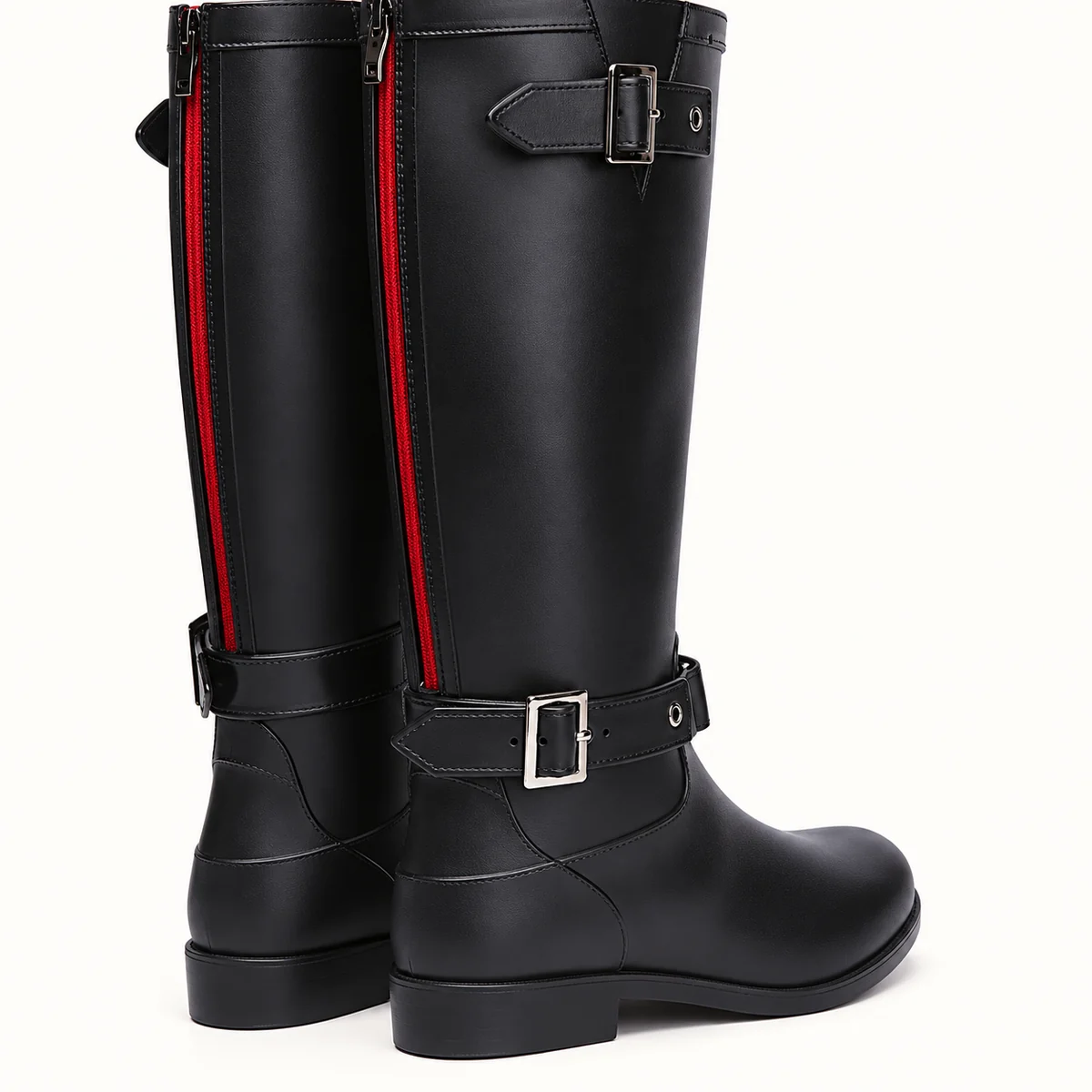 Bottes de pluie femme noires à zip rouge et boucle – Image 4