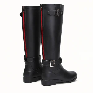 Bottes de pluie femme noires à zip rouge et boucle