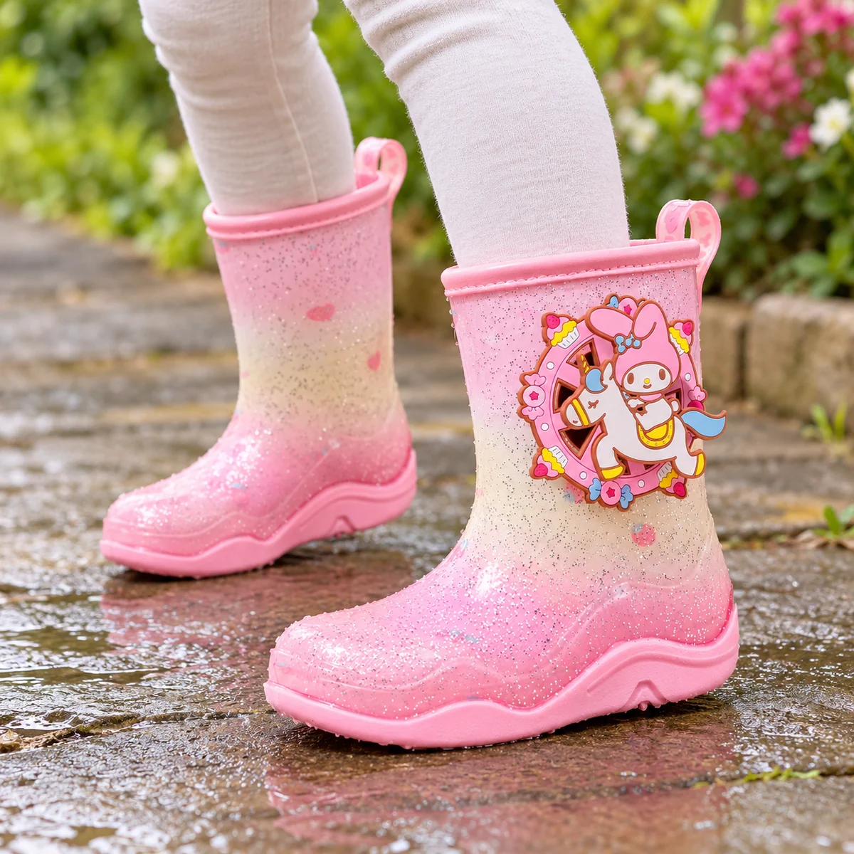 Bottes de pluie fille pailletées à motif lapin – Image 2