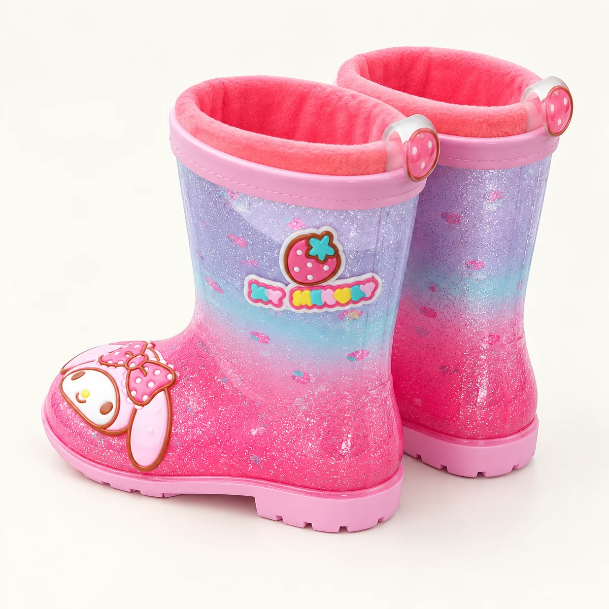 Bottes de pluie fille roses pailletées à petits lapins – Image 3