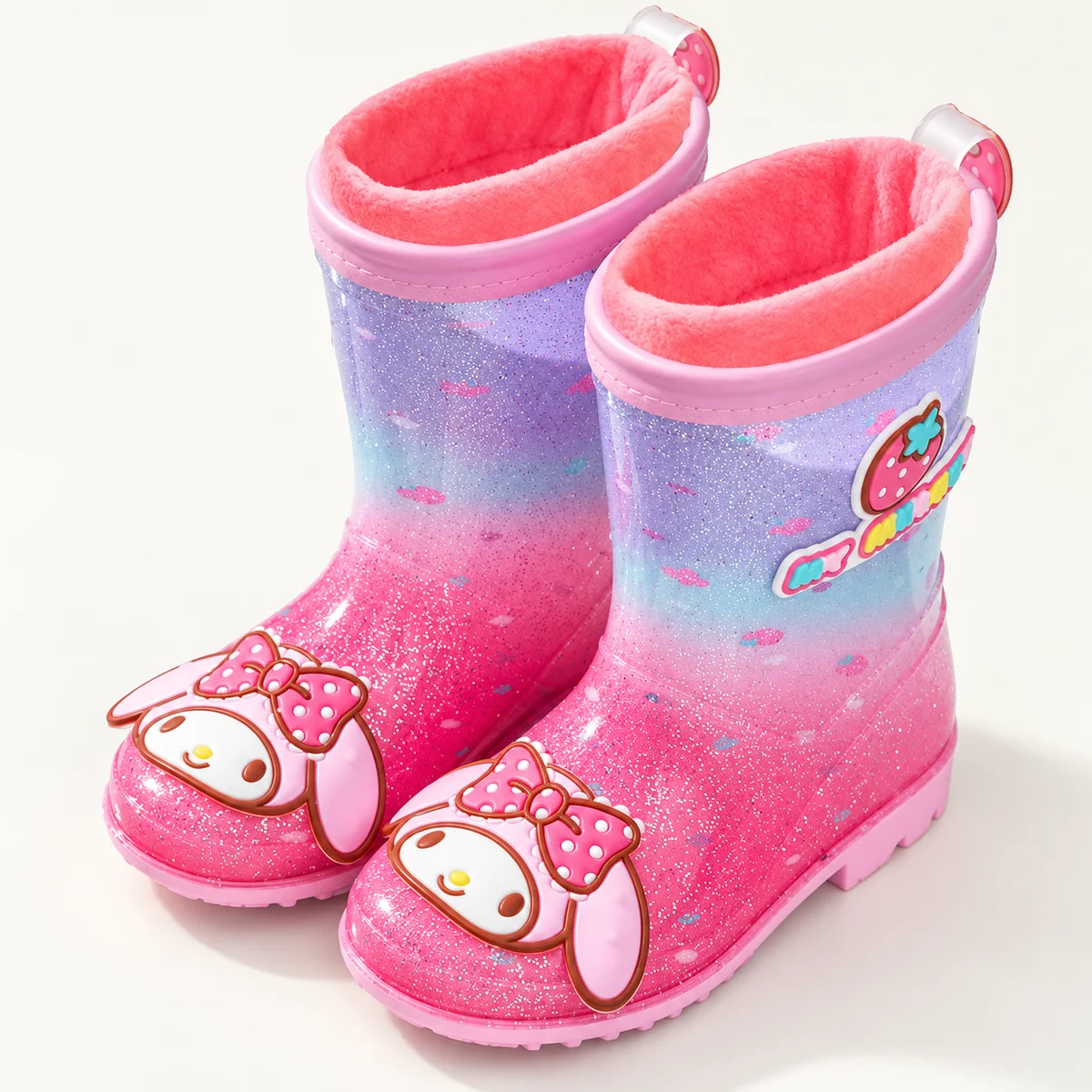 Bottes de pluie fille roses pailletées à petits lapins – Image 4
