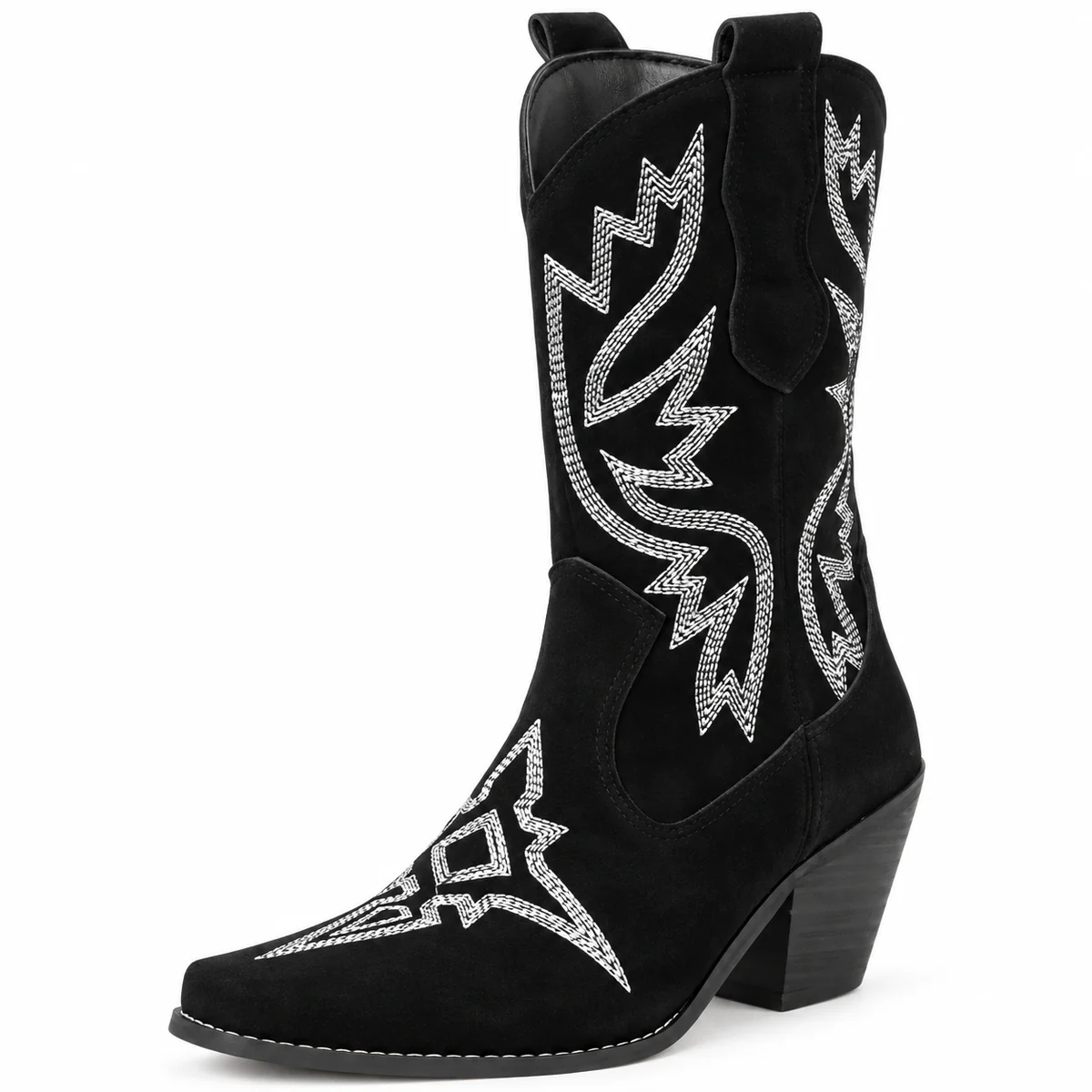 Bottes santiag noires féminines à motifs argentés élégantes
