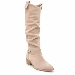 bottes western femme a petit talon abricot tige haute vue de trois quarts sur fond blanc 45121