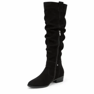 bottes western femme a petit talon noir tige haute vue de trois quarts sur fond blanc 45122