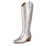 Bottes western femme argentées brodées à talon élégantes