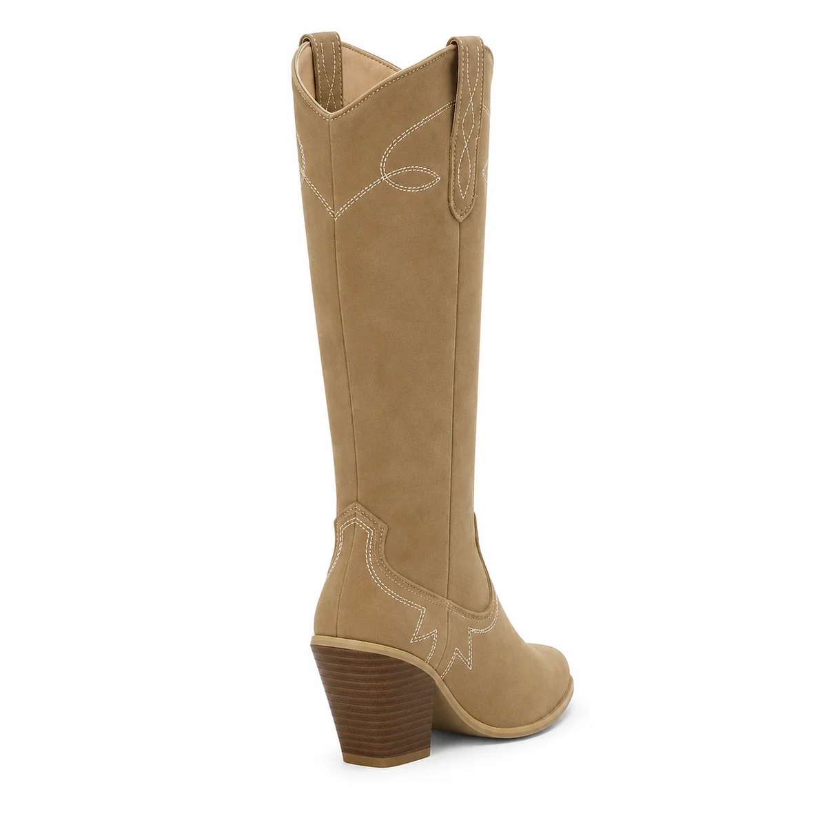 Bottes cowgirl beiges avec coutures décoratives en cuir pour femmes