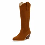 Bottes western femme marron avec coutures décoratives élégantes