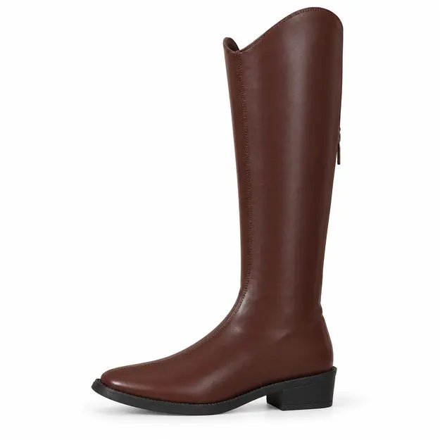 bottes western femme marron a zip et semelle basse vue de profil sur fond blanc 44739