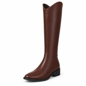 bottes western femme marron a zip et semelle basse vue de trois quarts sur fond blanc 44739