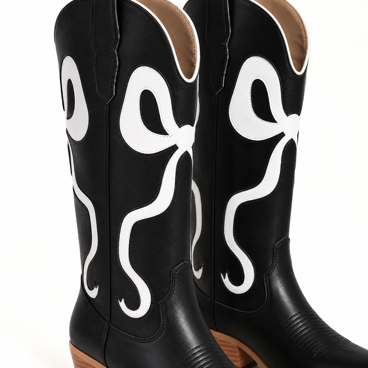 Chaussures western noires avec motifs blancs pour femme