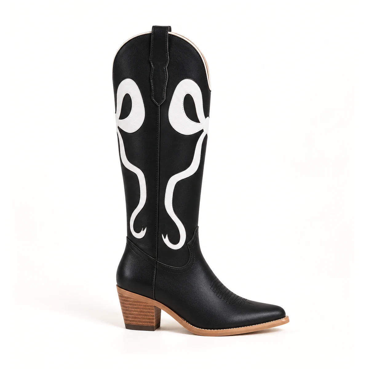 Bottes cowboy femme noires à motifs blancs mode western