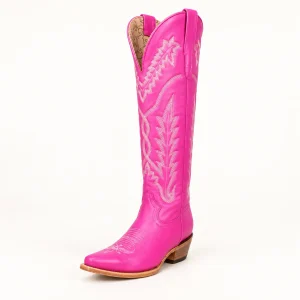 Bottes western femme rose vif brodées avec motifs floraux