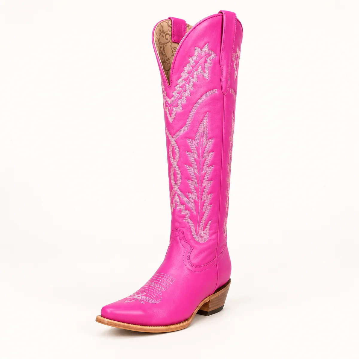 Bottes western femme rose vif brodées avec motifs floraux
