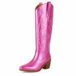 Bottes western femme roses brodées avec talon élégant